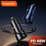 Toocki 48W Dual Port Fast Car Charger Multi-port PD3.0 QC3.0 Fast Charging USB Type C Mini Car Adapter